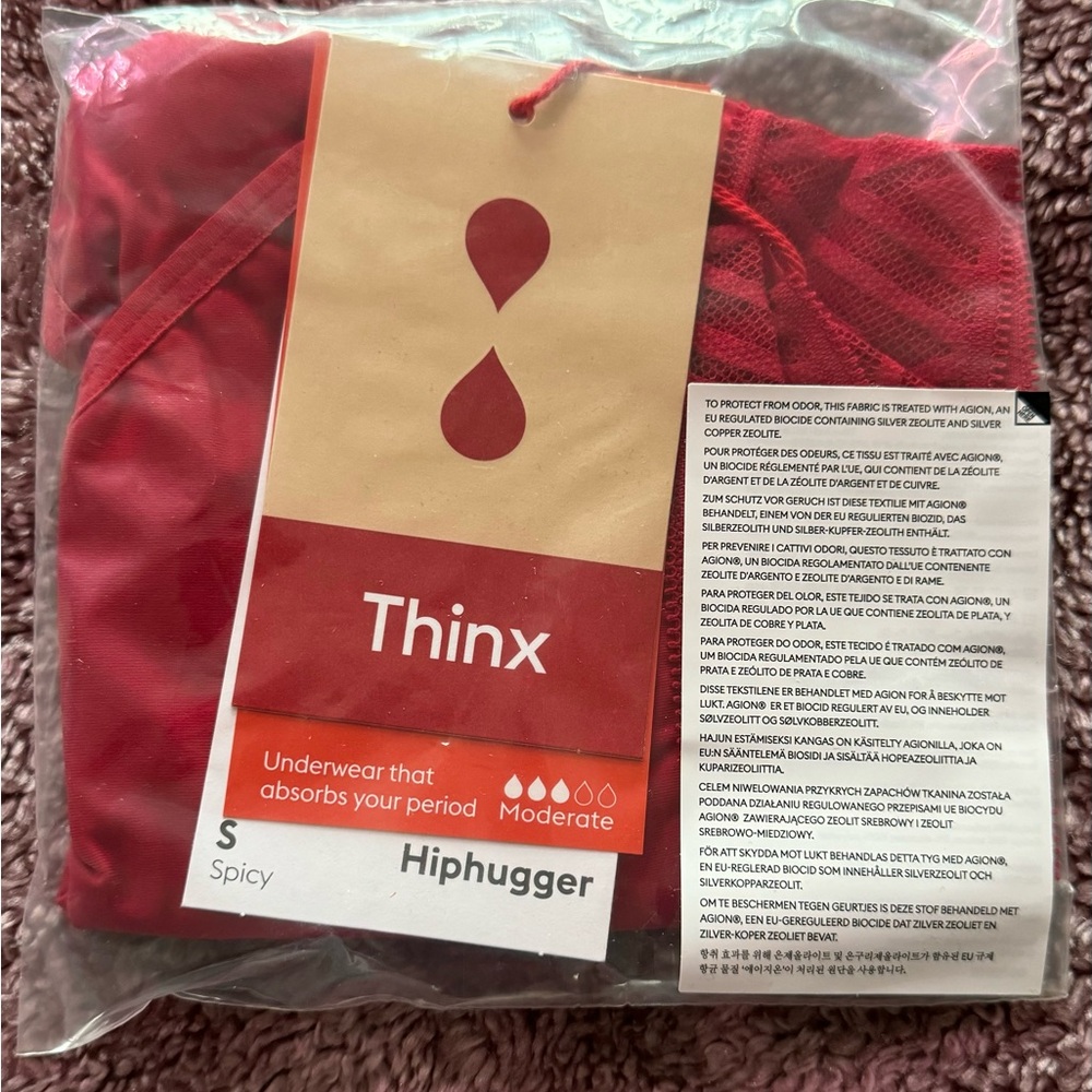 Thinx Moderate Cotton Hiphugger period pantie, new with tags, size small, red.